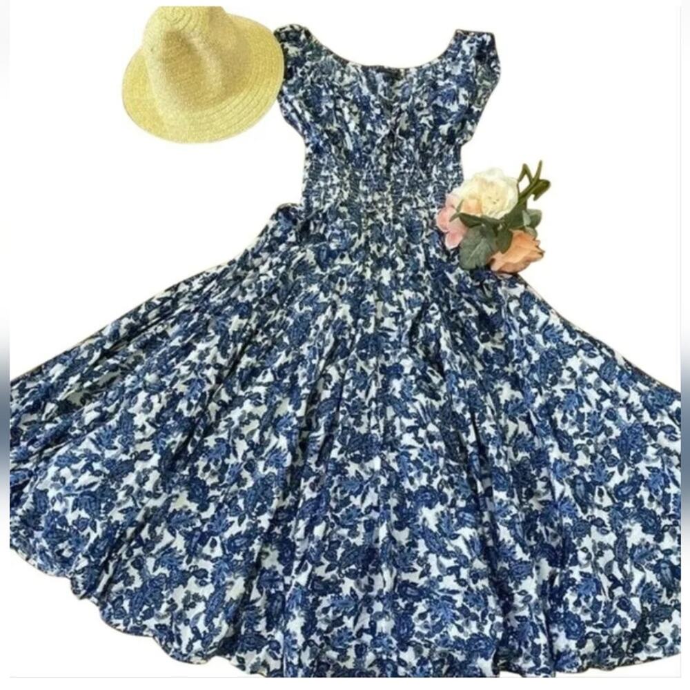 Chelsea & Theodore Paisley Peasant Maxi Sundress Smocked Waist Plus size 2X new
